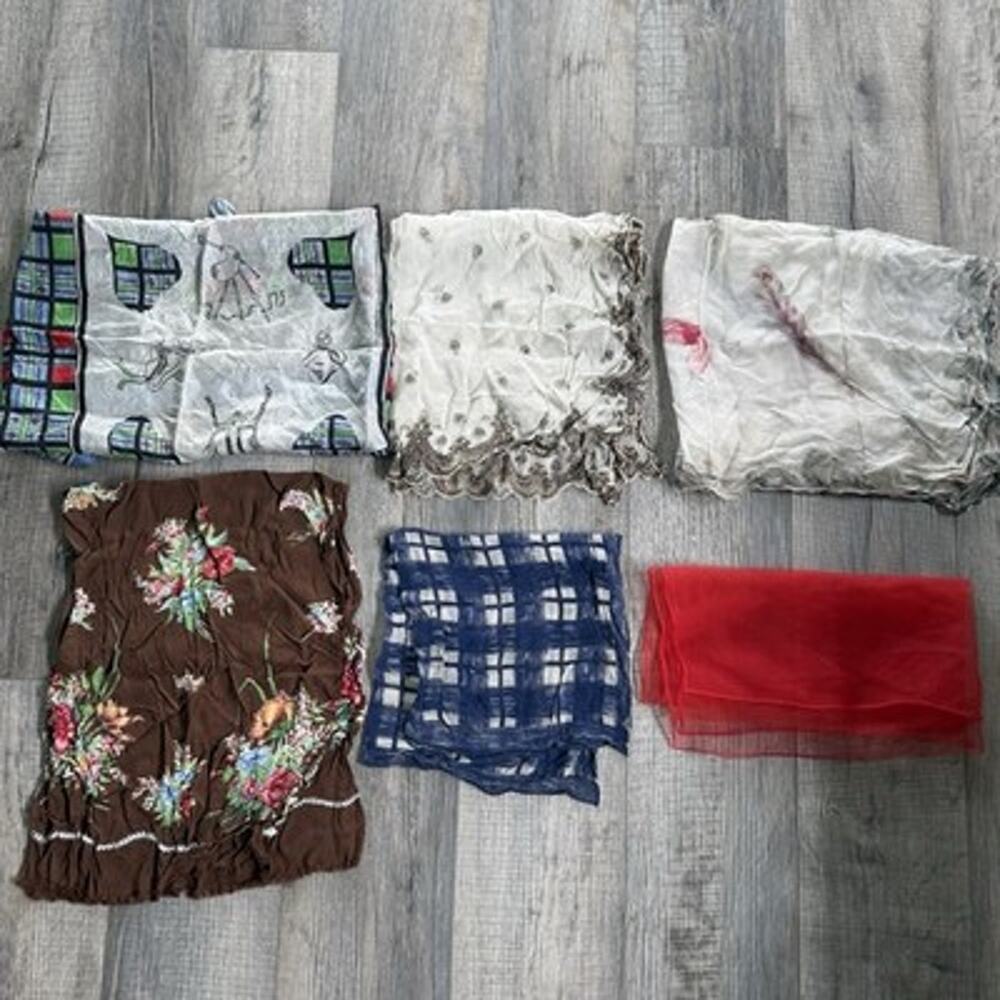 Vtg Mod Scarf Lot 60s 70s Fall colors Scarves Square Handkerchief Floral Sheet